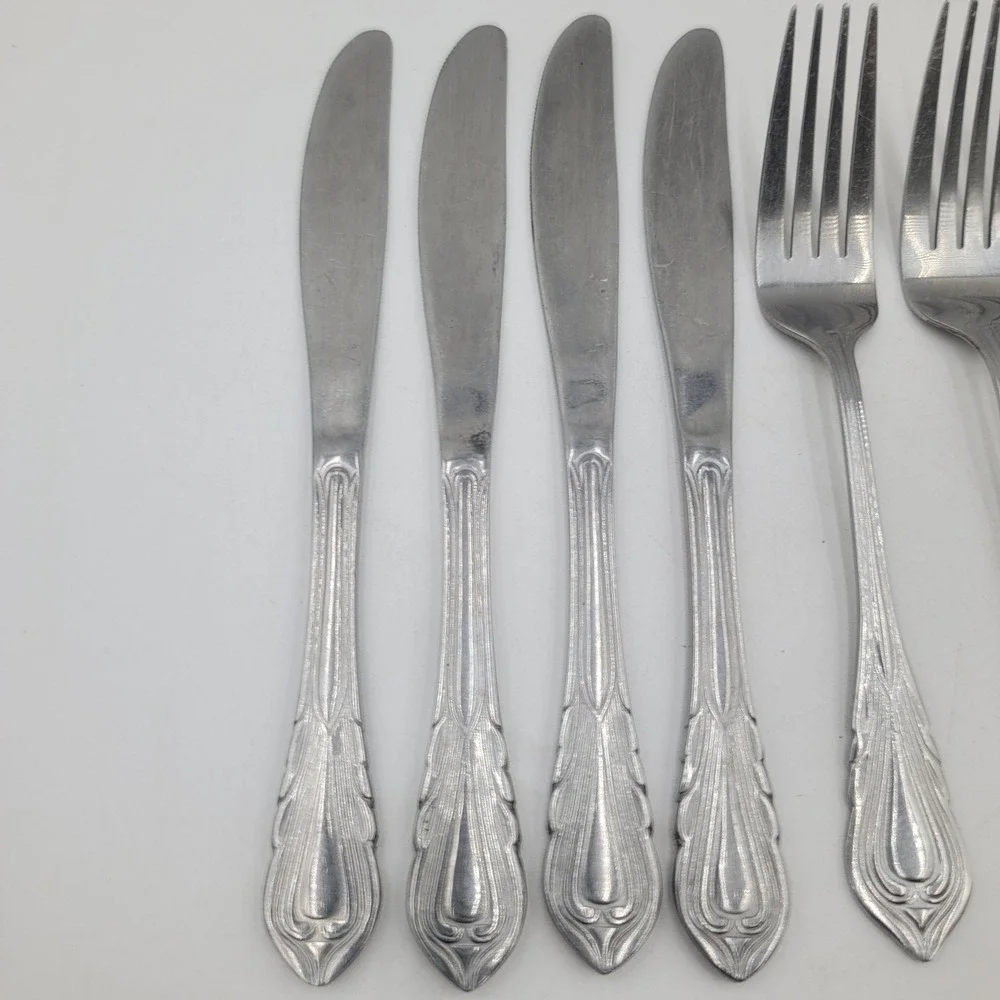 11pc Stainless Steel Art Deco Flatware Set China 012 Scroll Teardrop Pattern